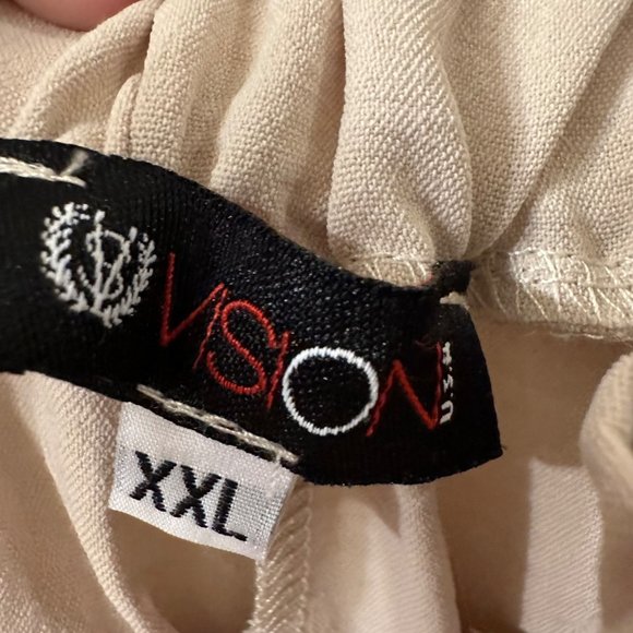 Vision USA | XXL Light Beige Crinkle Paper Bag Tie Front Wide Leg Pants Palazzo - Picture 5 of 7